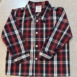 IZOD Plaid Button Down Shirt Red Blue White Boys 4T Classic Preppy EUC